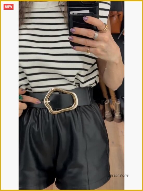 Wide Elastic Waist Belt with Gold Buckle Stretchy Leather main image 5